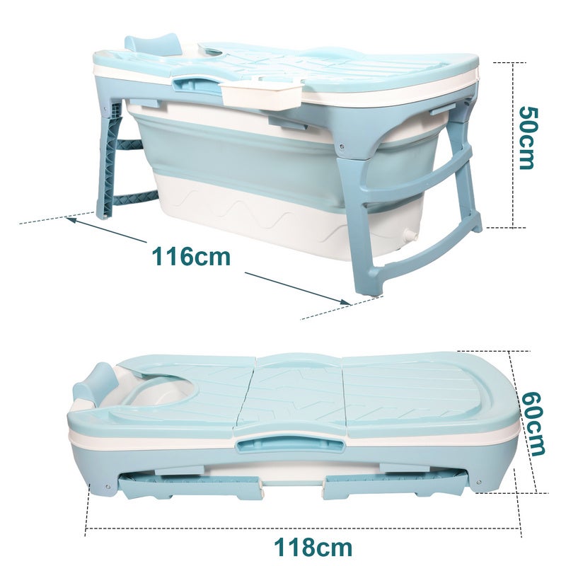 Bañera plegable para adultos de 118 cm de largo, portátil con tapa extraíble para baños pequeños, color azul - 2