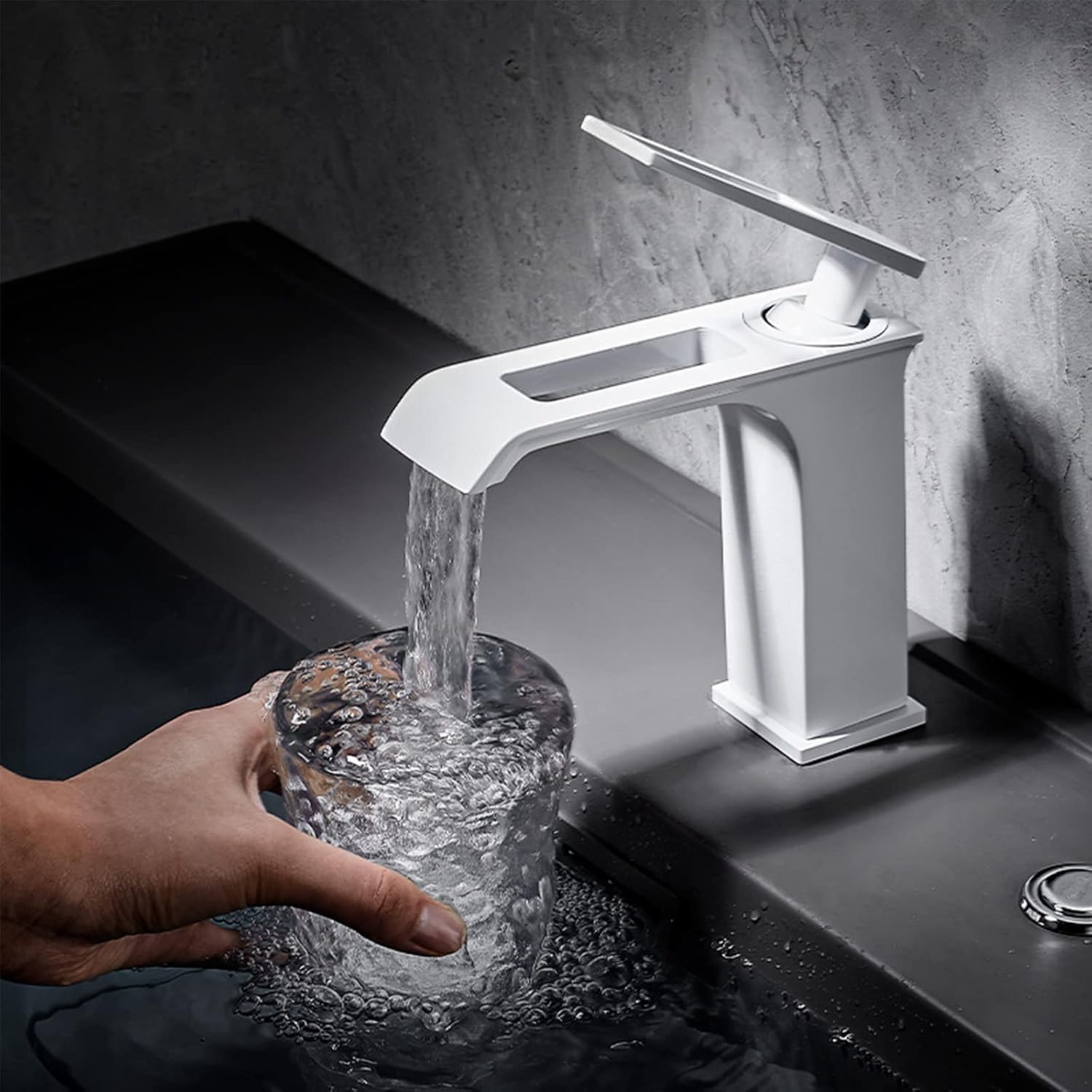 Rubinetto singolo bianco per acqua calda e fredda, in fusione di ottone, adatto per lavabo, mobiletto del bagno,rubinetto per lavabo sottopiano - 5