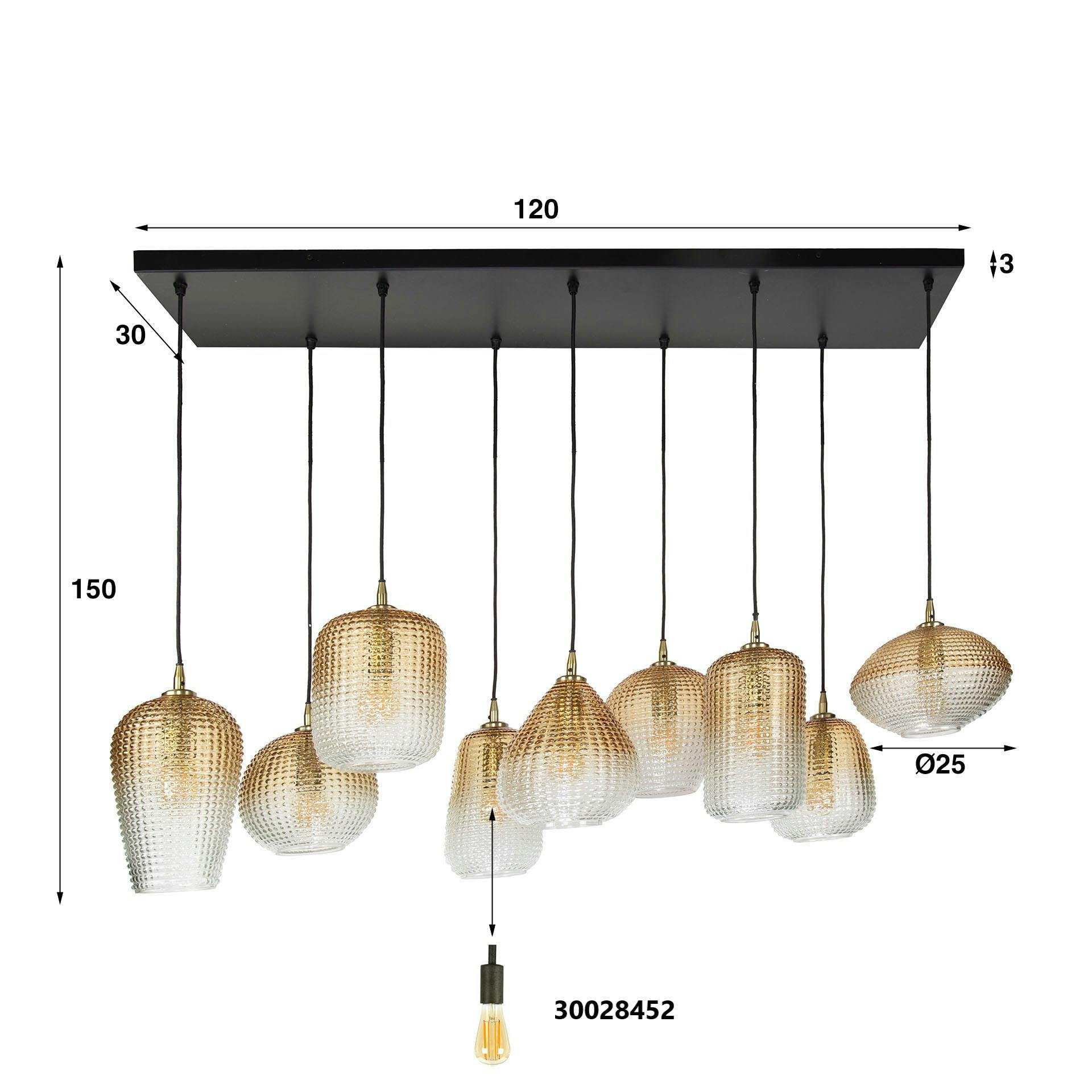 Suspension en verre ambré motif pois 9 abat-jour NOVA - 5