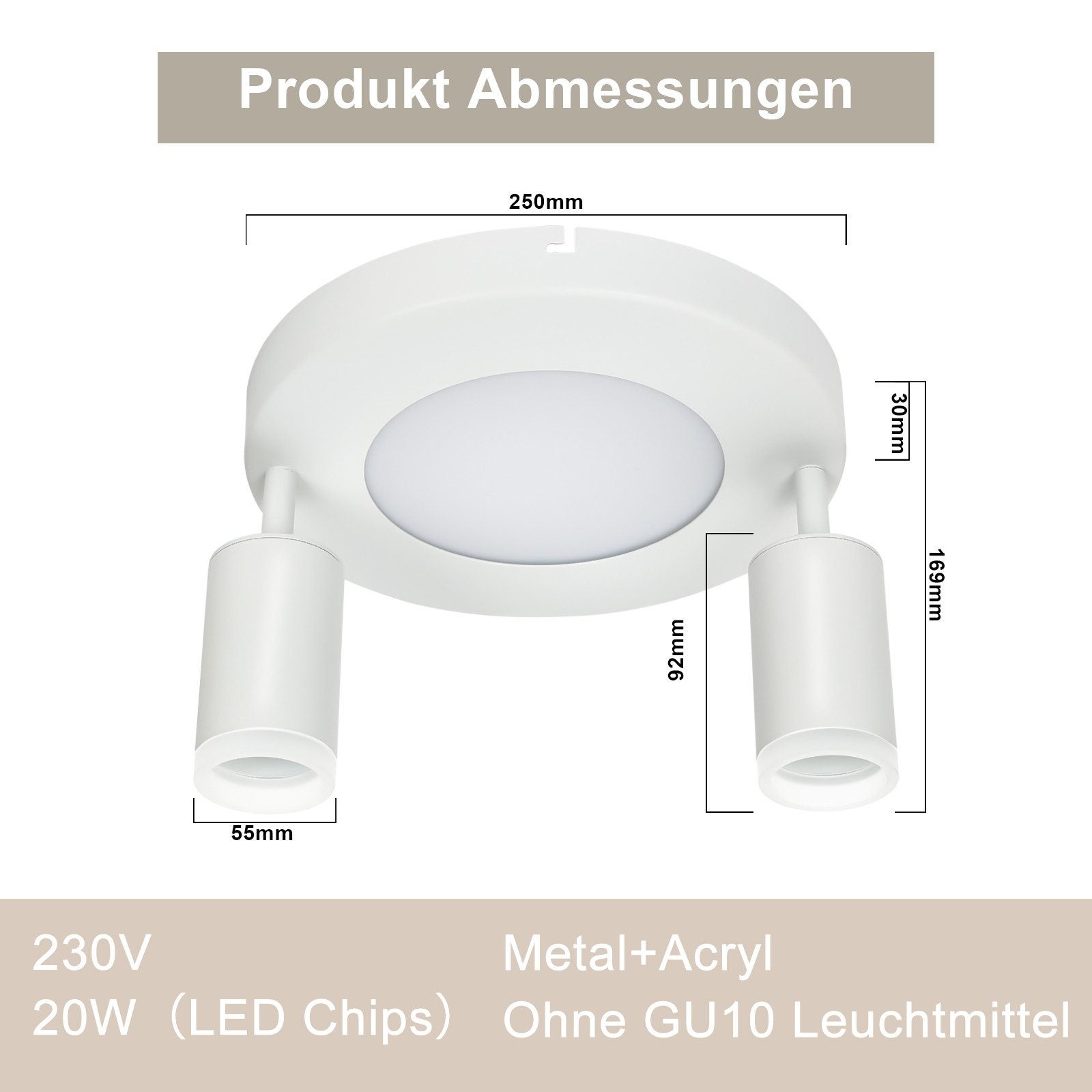 NETTLIFE Spot de plafond 2 ampoules GU10 20W chambre 3000k Pivotant Pivotant en métal à 350° - 5