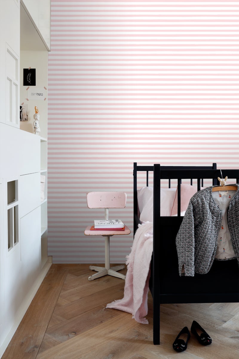 Papel pintado rayas pintadas rosa claro y blanco - 53 cm x 10.05 m - ESTAhome - 5