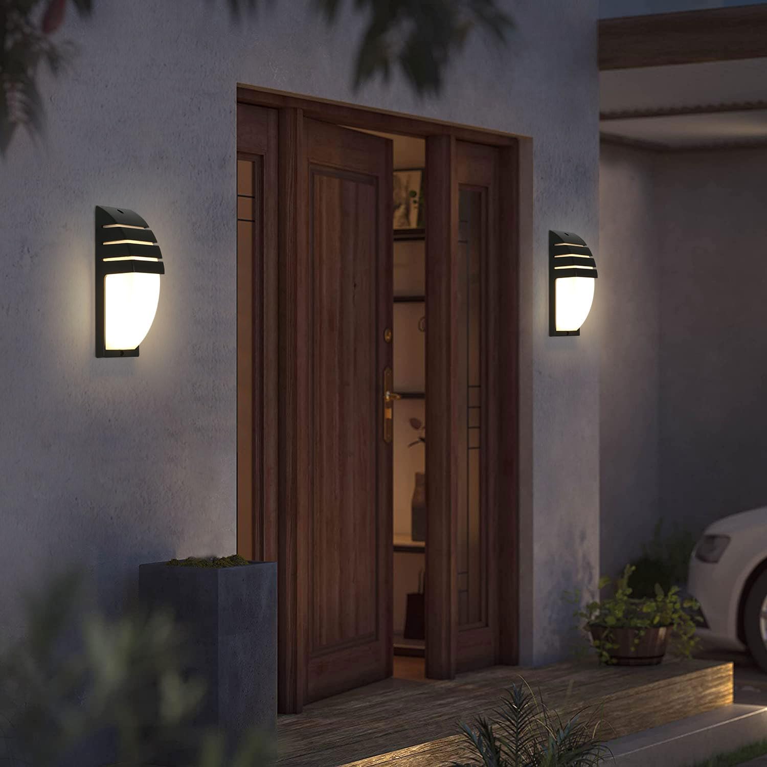2 pezzi Applique da Esterno Impermeabile IP65 Lampada da parete a LED Bianco Caldo 3000K Per Ingresso Cortile Giardino Terrazza Balcone Garage Nero - 7