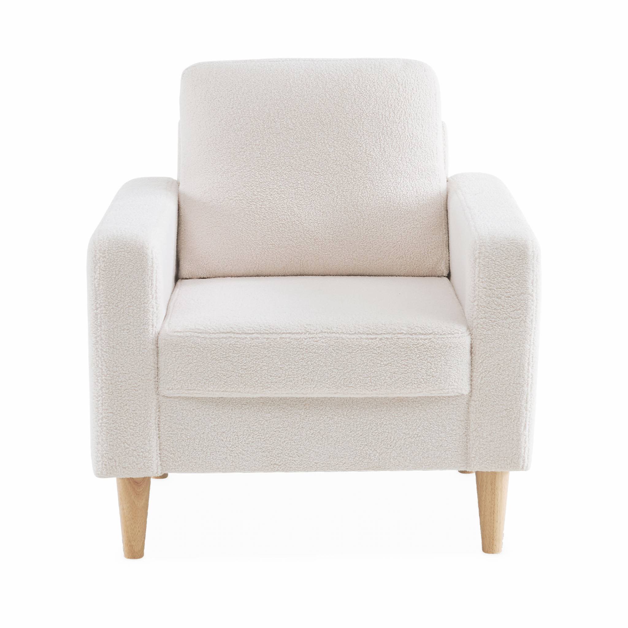 Fauteuil à bouclettes crème. scandinave - Bjorn - Canapé 1 place fixe droit pieds bois - 5
