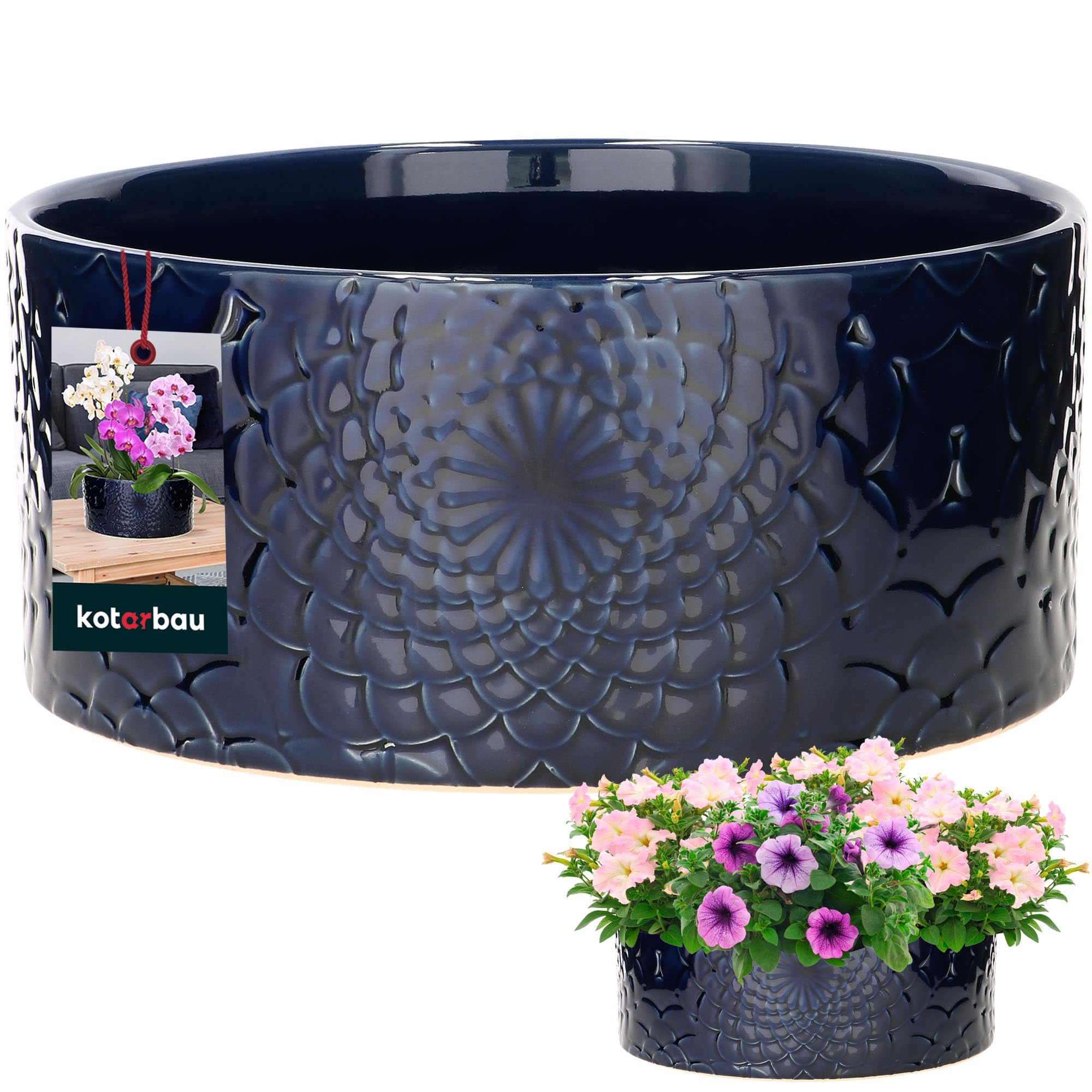 KOTARBAU Pot De Fleurs, En Céramique, Pour Fleurs, Plantes, Diamètre : 15 Cm, Avec Bac D