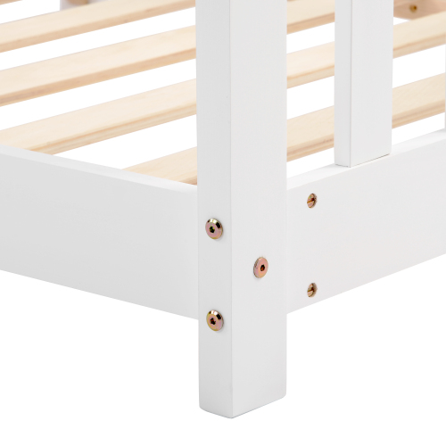 Lit cabane enfant 90x200 cm en bois avec clôture et sommier à lattes, pour chambre d'enfant et d'adolescent, blanc, sans matelas - 9