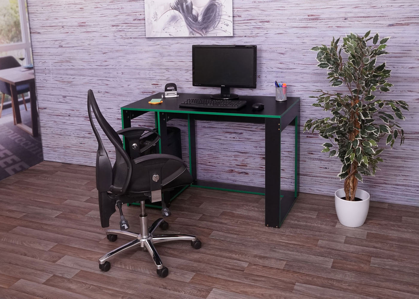 Bureau table de bureau pour ordinateur 120x60x76cm en MDF noir vert 04_0001452 - 4