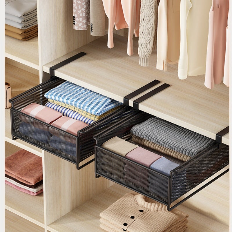 BOMCLAP Cloison coulissante pour penderie, boîte de rangement pour chaussettes suspendue à un meuble, panier suspendu style tiroir - 5