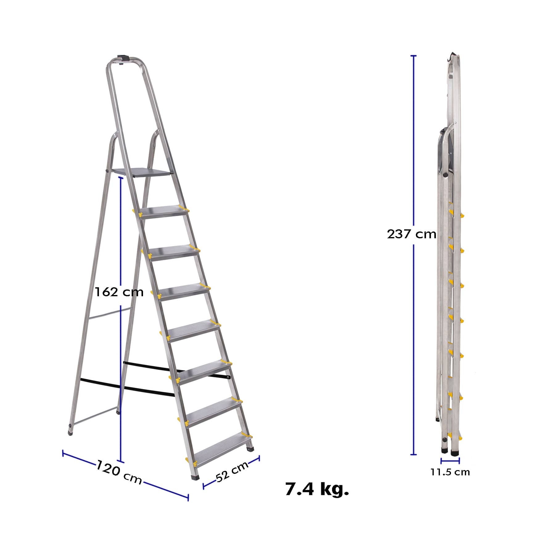 HOSTRÖM Escabeau 8 marches DURA pliable, marchepied léger en aluminium, hauteur plateforme 162cm, pieds antidérapants, charge 150kg, garantie 5 ans - 3
