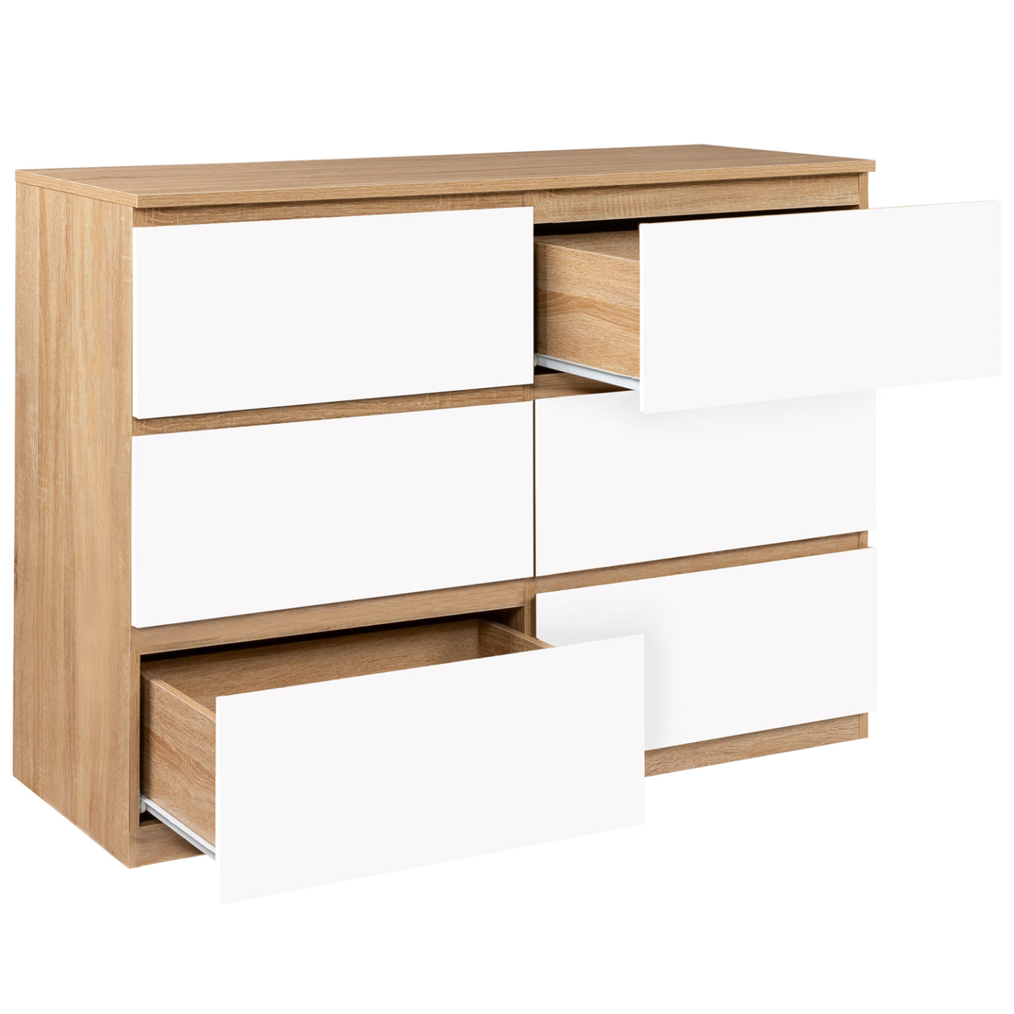 Commode 6 tiroirs TOMI 110 cm bois façon hêtre et blanc - 4