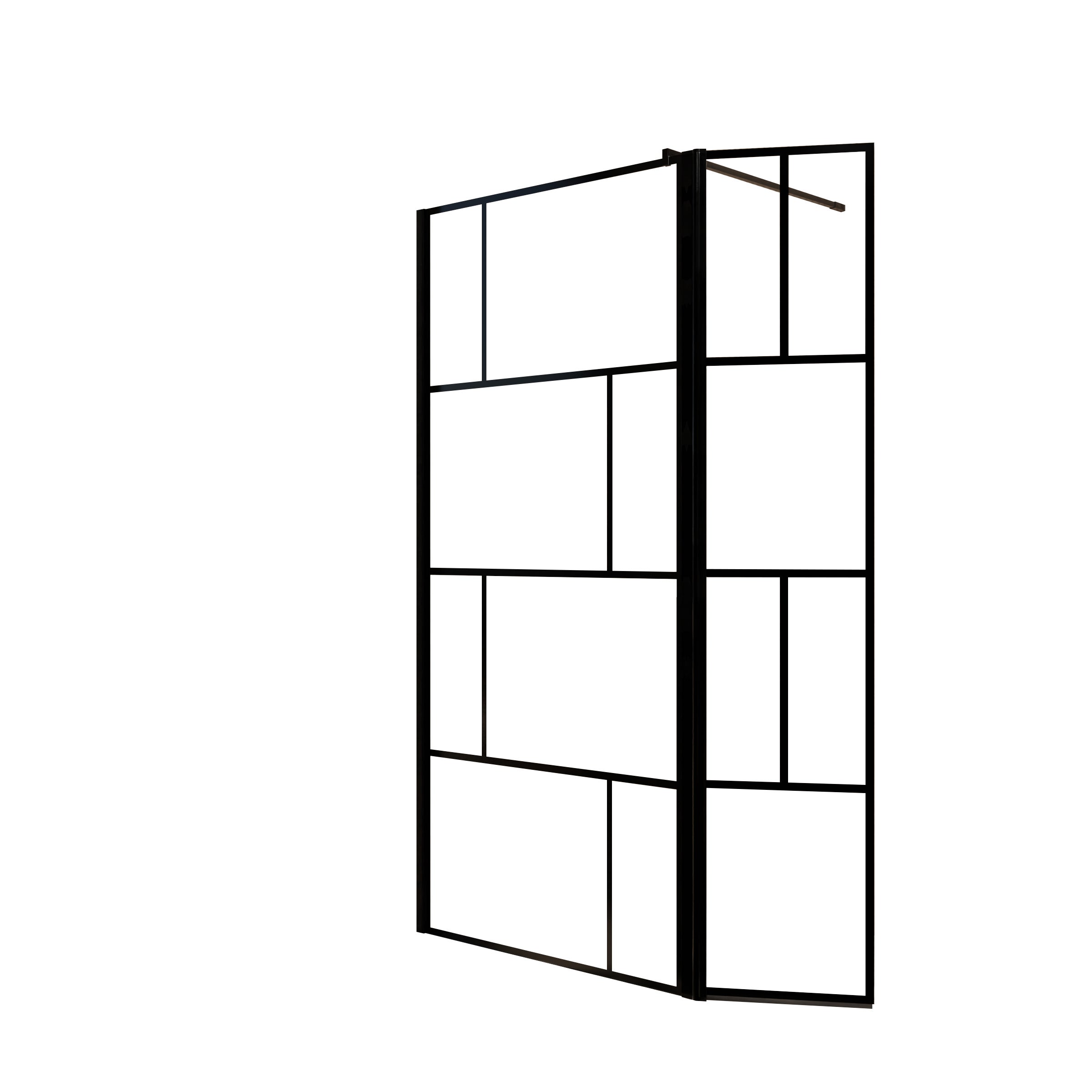 Paroi de Douche avec Volet Pivotant 90+40x195cm - Verre 8mm Anticalcaire - Motifs et Profilés Noir - 3