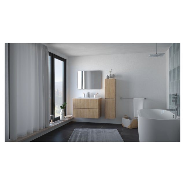 ONDEE ZEN - Colonne de salle de bain à suspendre TRENDY 2 Portes - Largeur 30cm - mélaminé bois