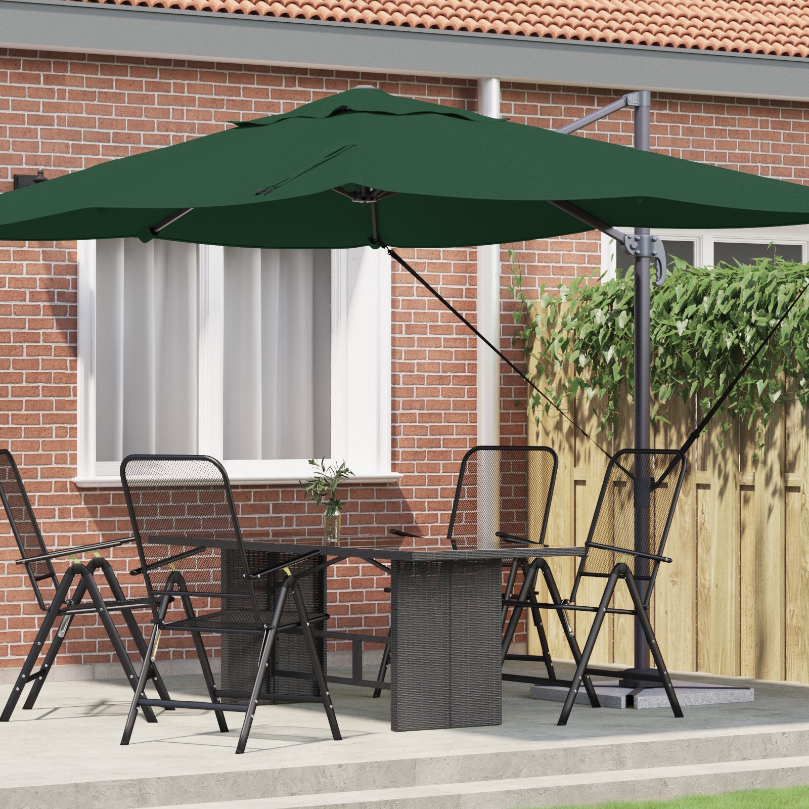 VidaXL Ombrellone Con Luci LED E Palo In Alluminio – 300 Cm – Verde – Manovella E 6 Stecche