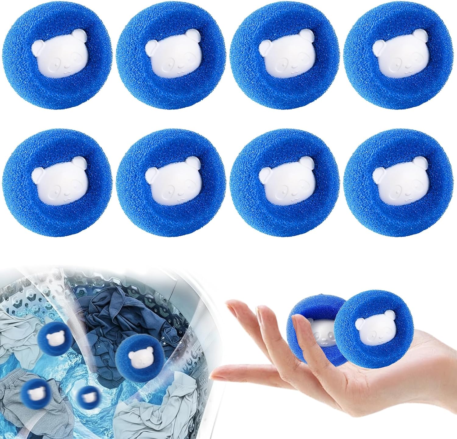 8 Boules Anti-Poils Machine à Laver - Attrape Poils Animaux Réutilisable - Pour Vêtements Et Literie