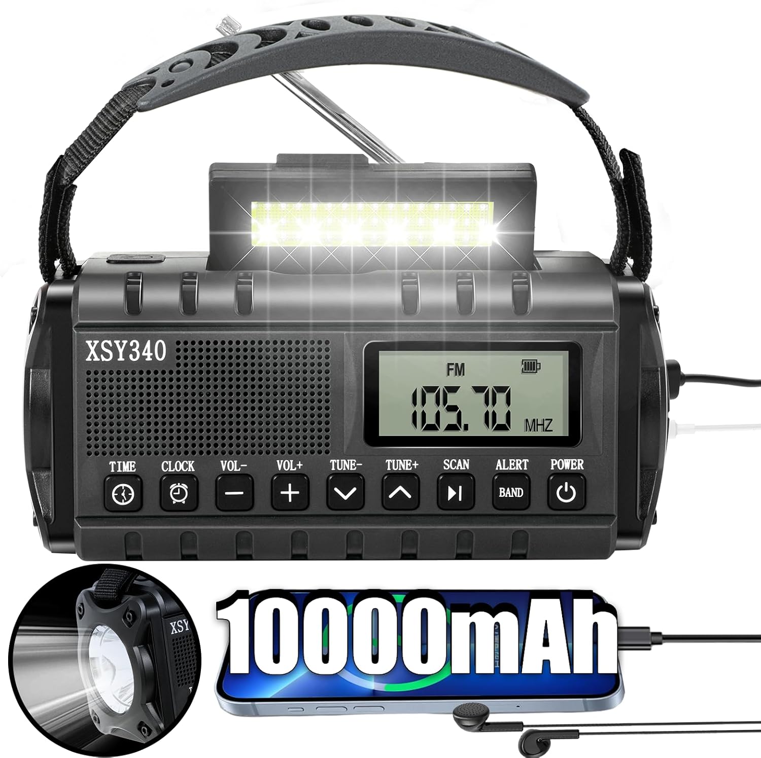 Radio z korbką 10000 mAh, AM, FM, alert pogodowy NOAA, ładowarka do telefonu komórkowego, radio awaryjne zasilane energią słoneczną, alert SOS