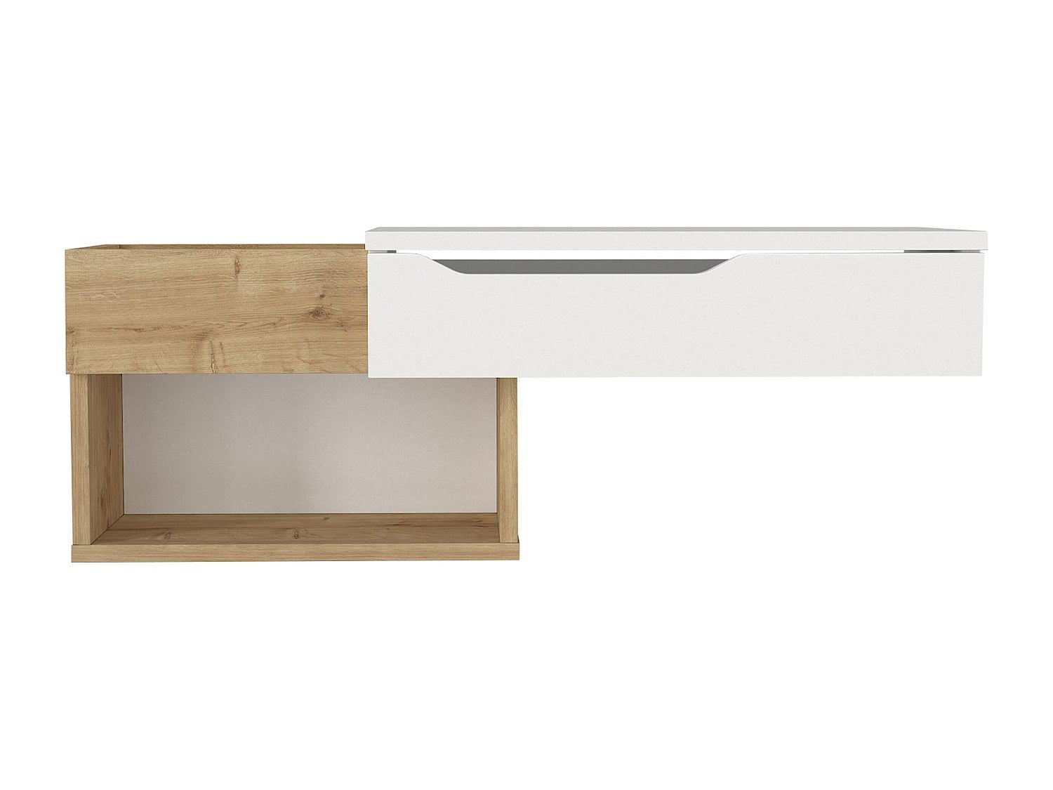 Console suspendue avec 1 tiroir et 2 niches - Naturel et blanc - DAREKA - 2