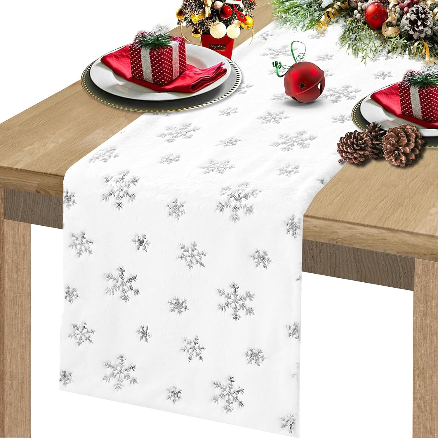 Chemin de Table de Noël avec Flocons de Neige,Deco Table Noel Chemin de ...