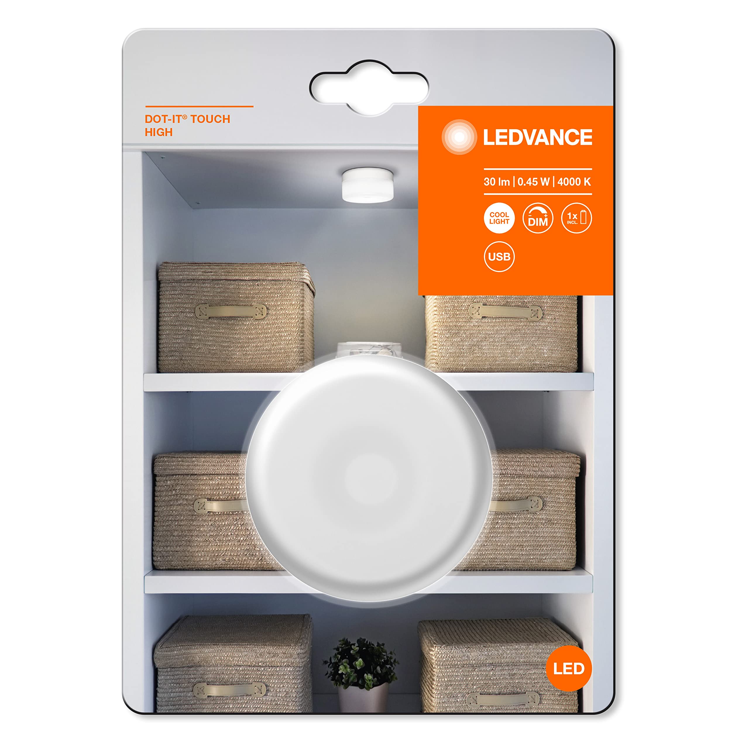 LEDVANCE Apparecchio LED con alimentatore a batteria: a parete/Schrankunterseiten, DOT-it Touch / 0,45 W, 5 V, Ampiezza fascio luminoso: 120°, Bianco - 6