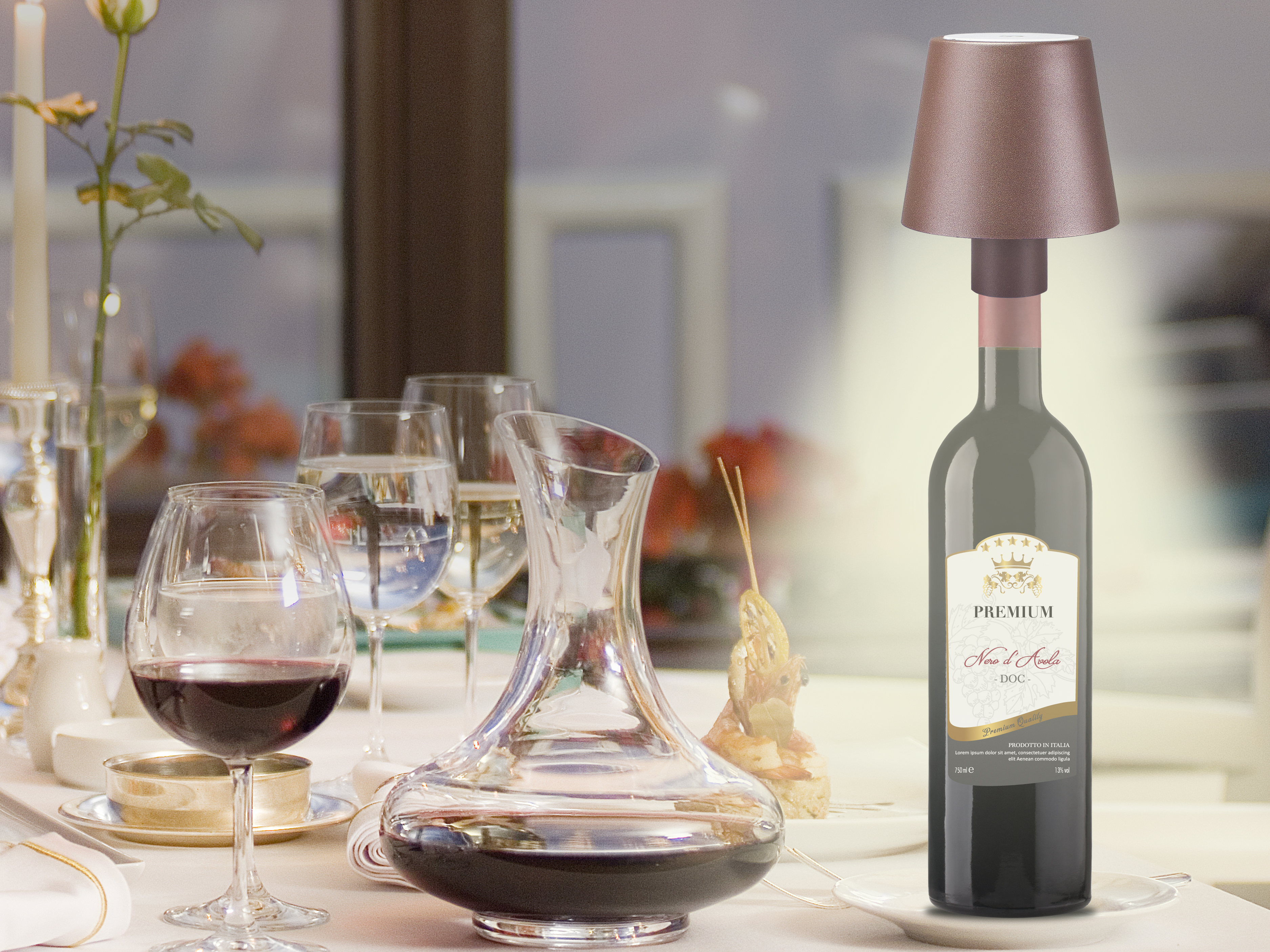 BEPER P201UTP120 Lampada da Tavolo Senza Fili 2in1, Lampada Touch da Scrivania, 1,5W, Adattatore per bottiglie incluso, Corten - 8