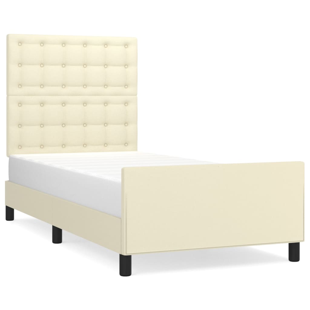 Cadre de lit sans matelas en similicuir crème, pour la chambre, 100 × 200 cm - 2