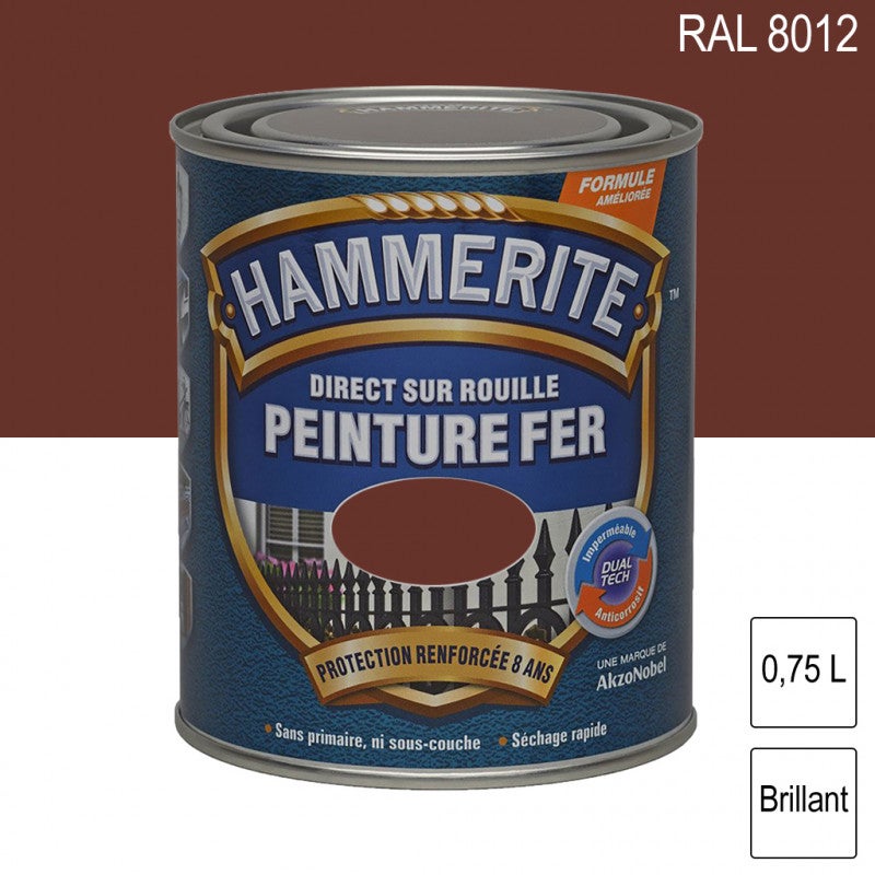 Peinture fer Direct sur Rouille RAL 8012 Brun rouge brillant 0,75L ...