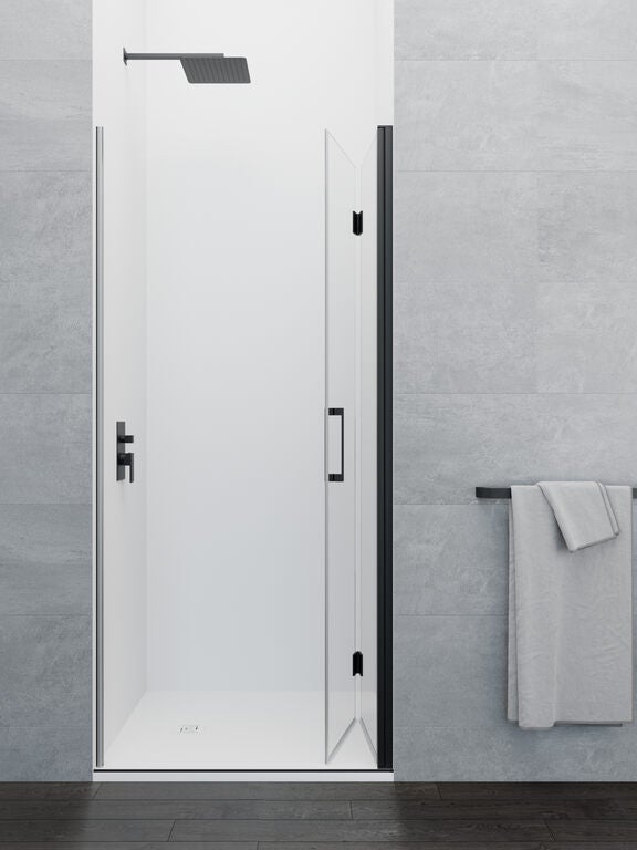 Paravan frontal GLASS pliabil închidere magnetică 85 (50+35) cm negru, sticlă transparentă