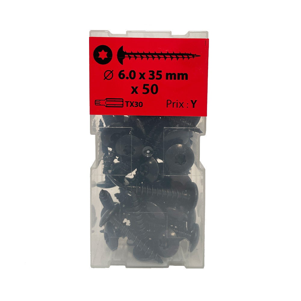 Boite 50 vis penture 6 x 35mm zingué noir - Viswood | Leroy Merlin