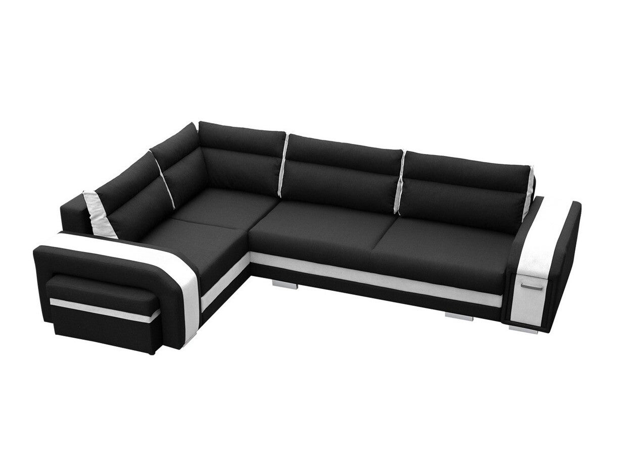 Sofá rinconero kingsport 100, negro, función de descanso, caja de ropa de cama, 300x200x90cm