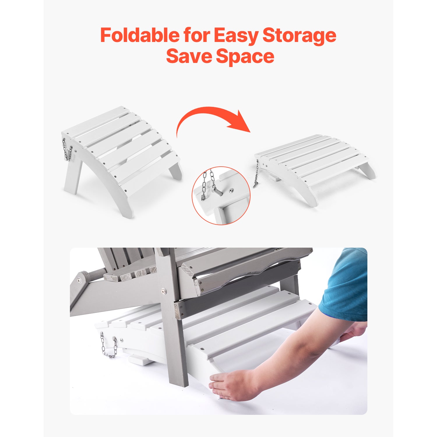 Pouf Adirondack pliable SucceBuy en PEHD, 45 × 50 × 35 cm, repose-pieds résistant aux intempéries pour véranda ou piscine, blanc - 5