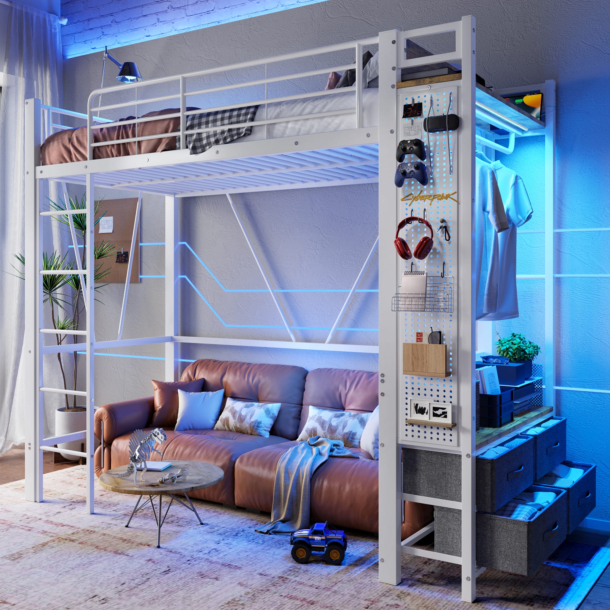 Tcewhhy Letto a soppalco 90 x 200 cm, scala verticale di sicurezza, cassetti e scaffali, design a recinzione, rete a doghe, letto singolo in legno bianco Tcewhhy Letto a soppalco 90 x 200 cm, scala verticale di sicurezza, cassetti e scaffali, design a recinzione, rete a doghe, letto singolo in legno bianco