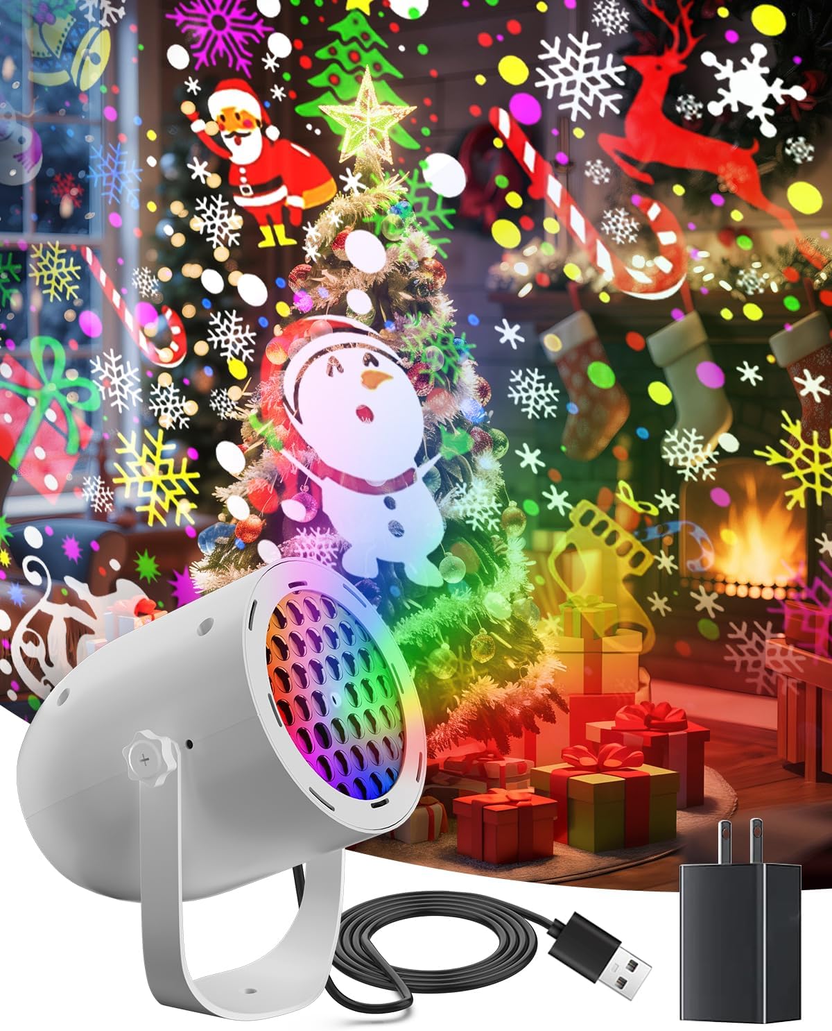 Proyector de luces navideñas: lámpara con alimentación USB para sala de ...