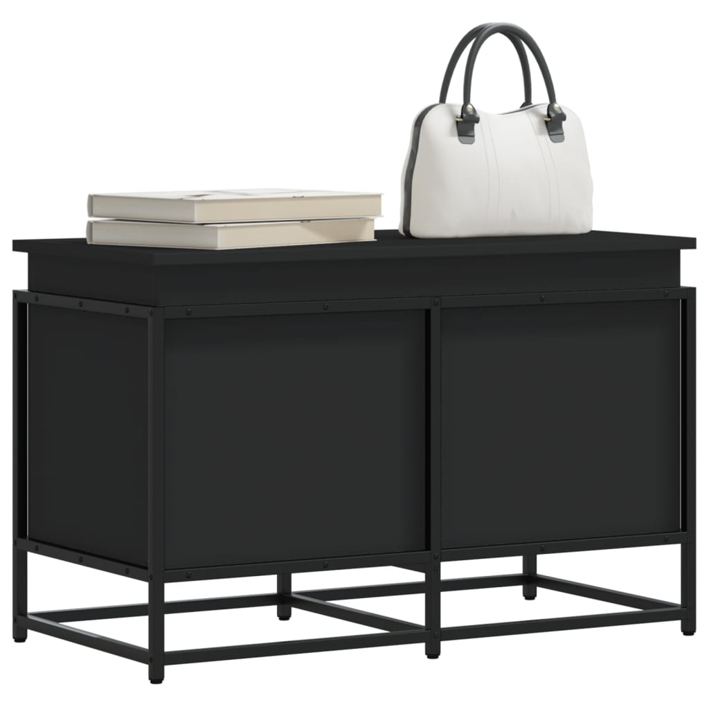 Caja de almacenamiento con tapa negra de madera de ingeniería.