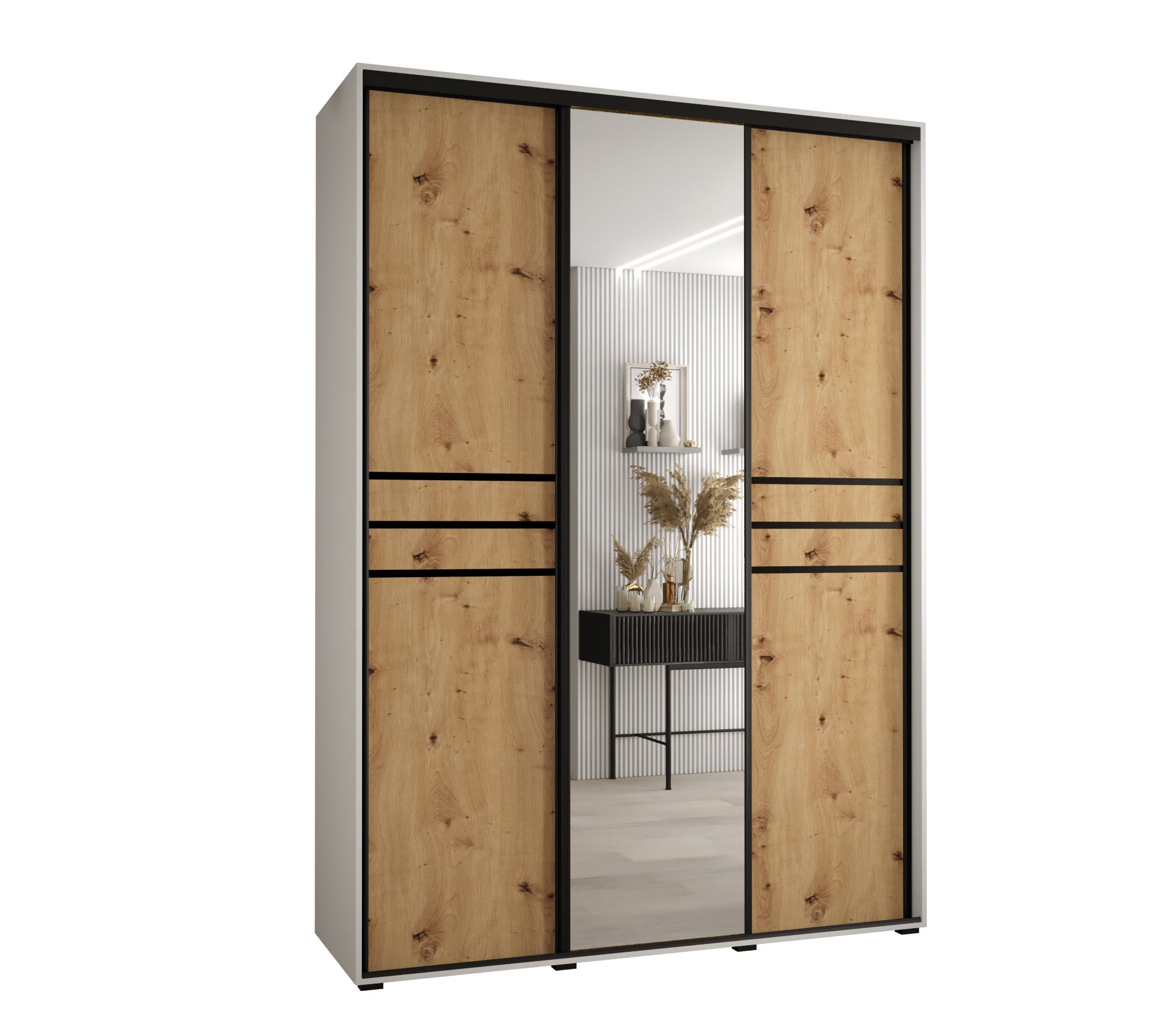 Szafa przesuwna z lustrem wysoka Davos 11 180 x 45 x 235,2 cm biały + artisan + u. czarny - Abiks Meble