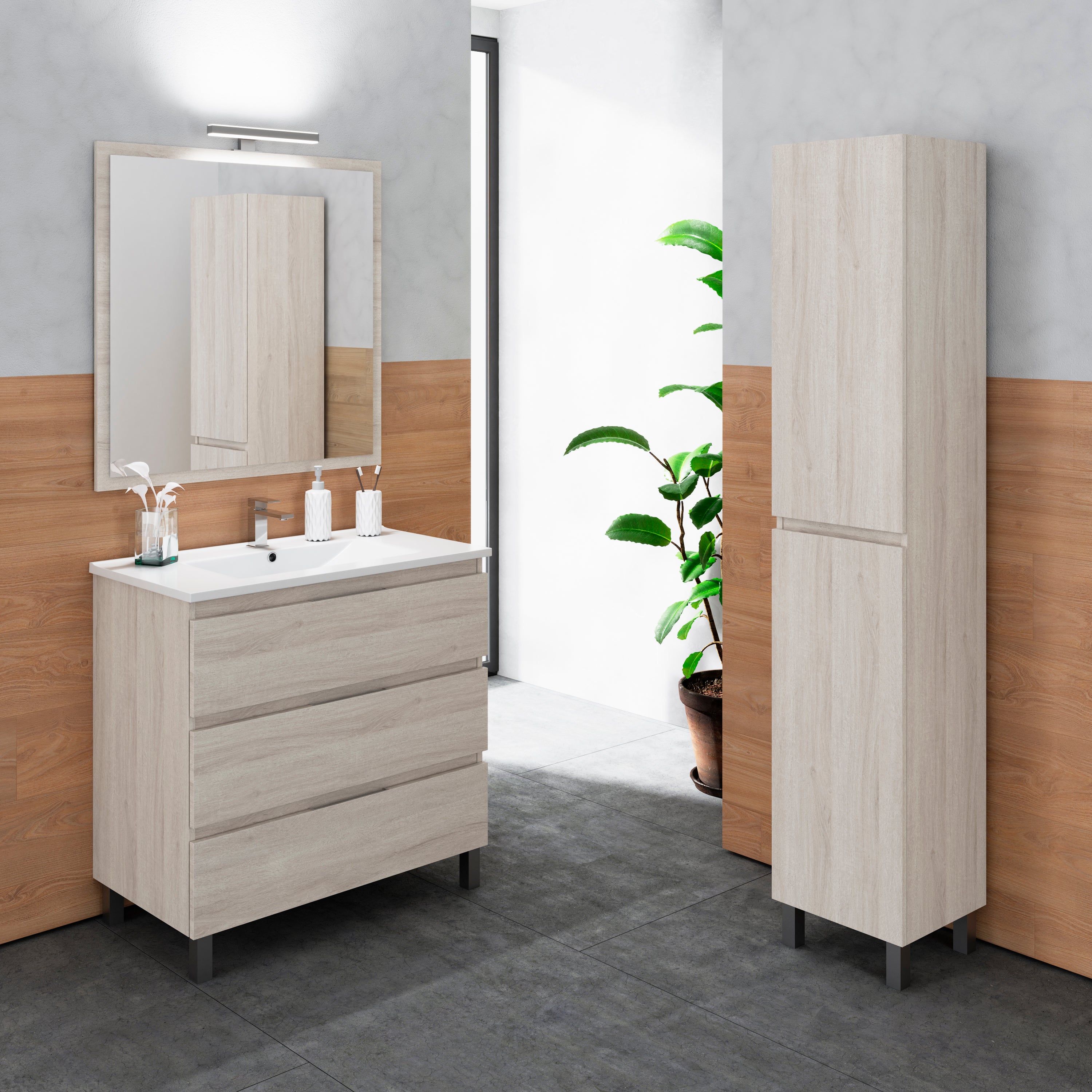 Mueble de baño con lavabo + espejo y mueble stella 80cm
