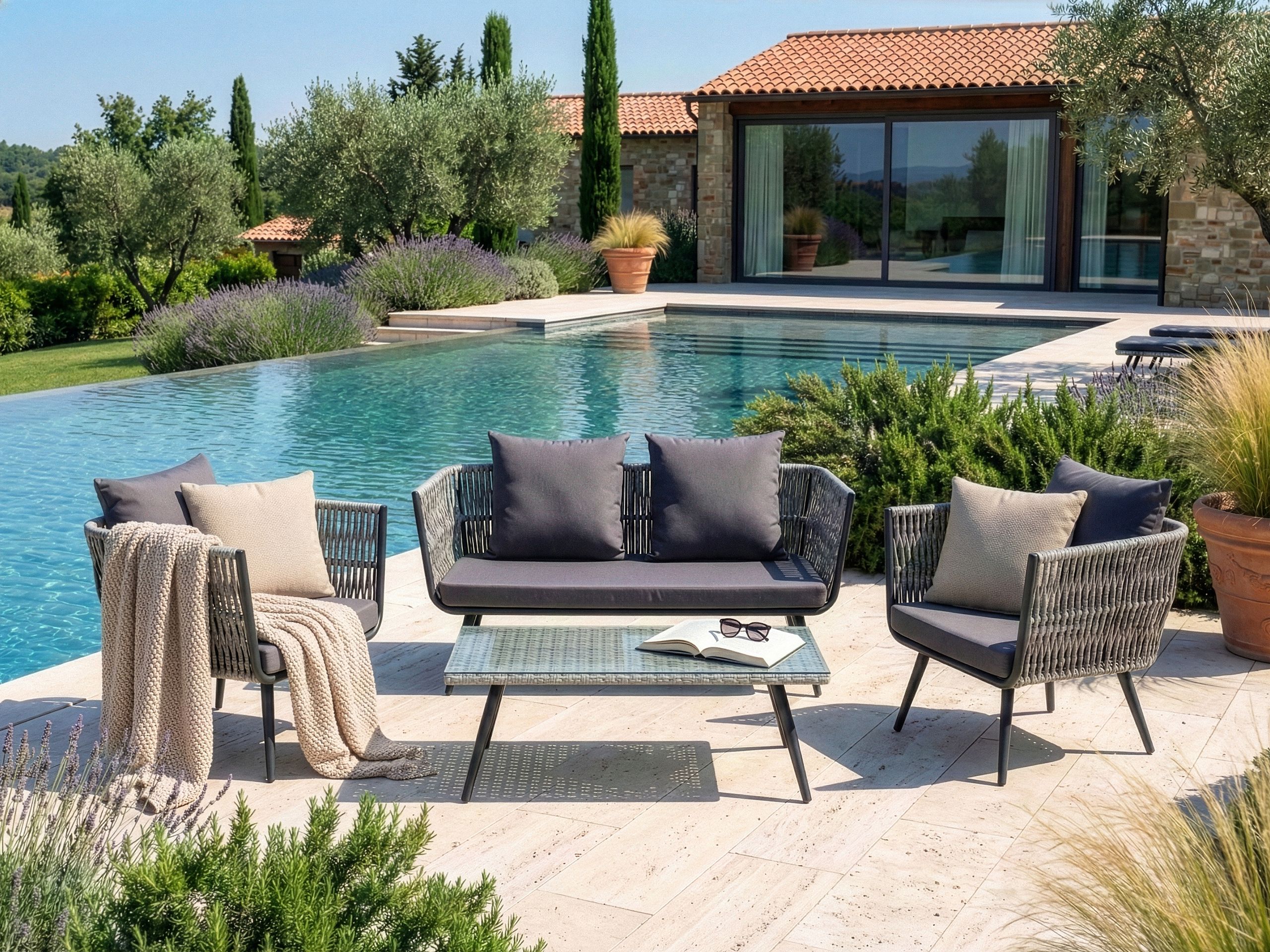 Set lounge pentru grădină cu masă cu 4 locuri RAGUSA Gri Ratan sintetic