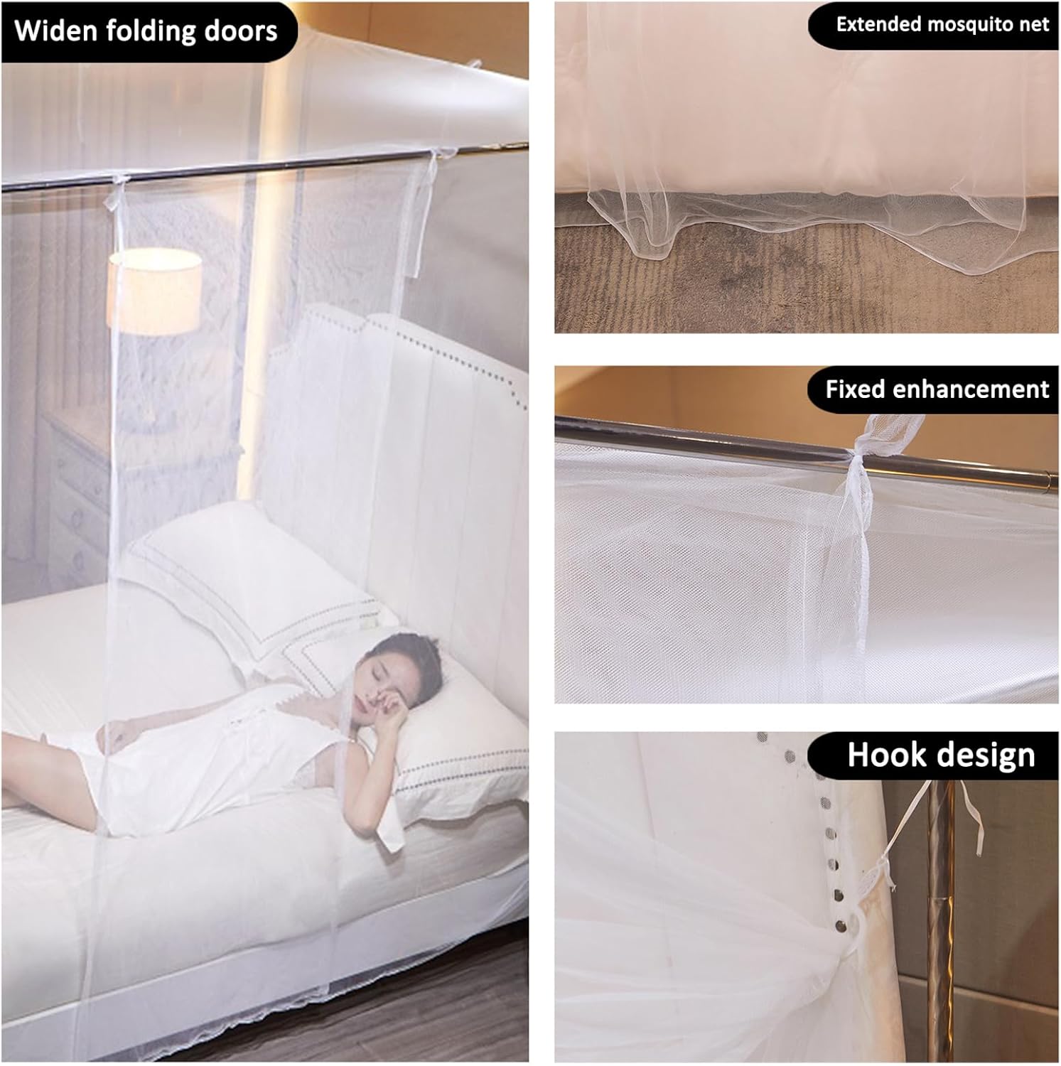 Cadre De Baldaquin Lit Double En Acier Inoxydable - 135x200x200 Cm, Support Pour Moustiquaire, Design Vis