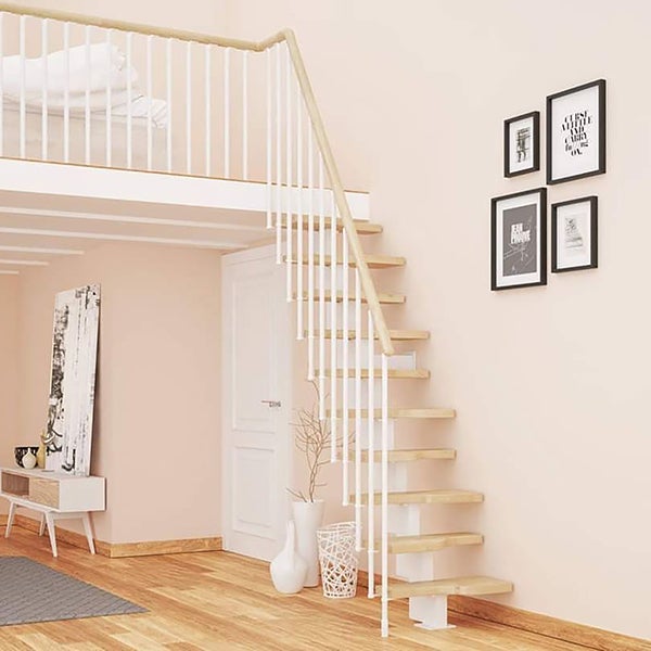 Escalier droit 9 marches - Hauteur à franchir de 2.01 à 2.37m - Largeur 61cm - Couleur bois et blanc - MINI61/I/SBMBLA-9 - 3