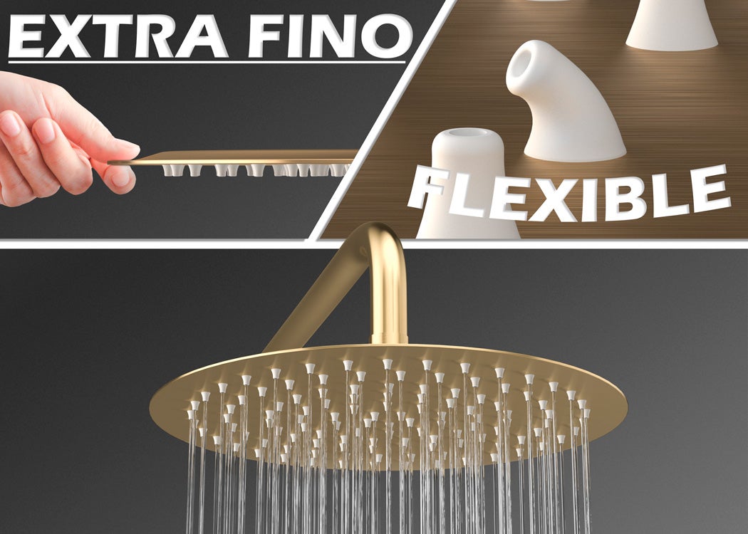 Valaz Barra de chuveiro redonda com alavanca única ajustável até 120 cm, ouro escovado - Série Ebro - 25 cm - 8