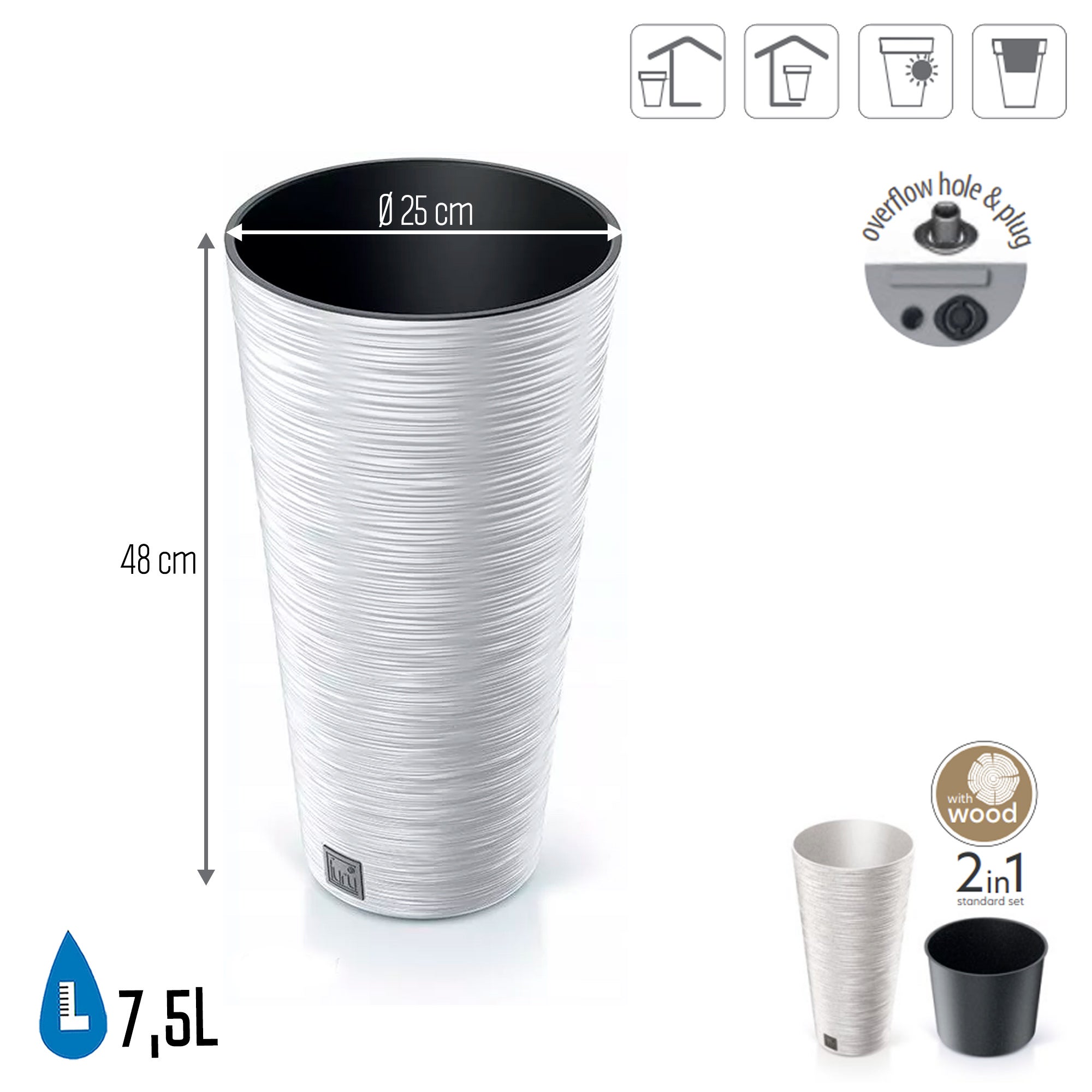 Vaso Alto Con Riserva D'acqua 15L - FURU Azul Escandinavo - Prosperplast - 6