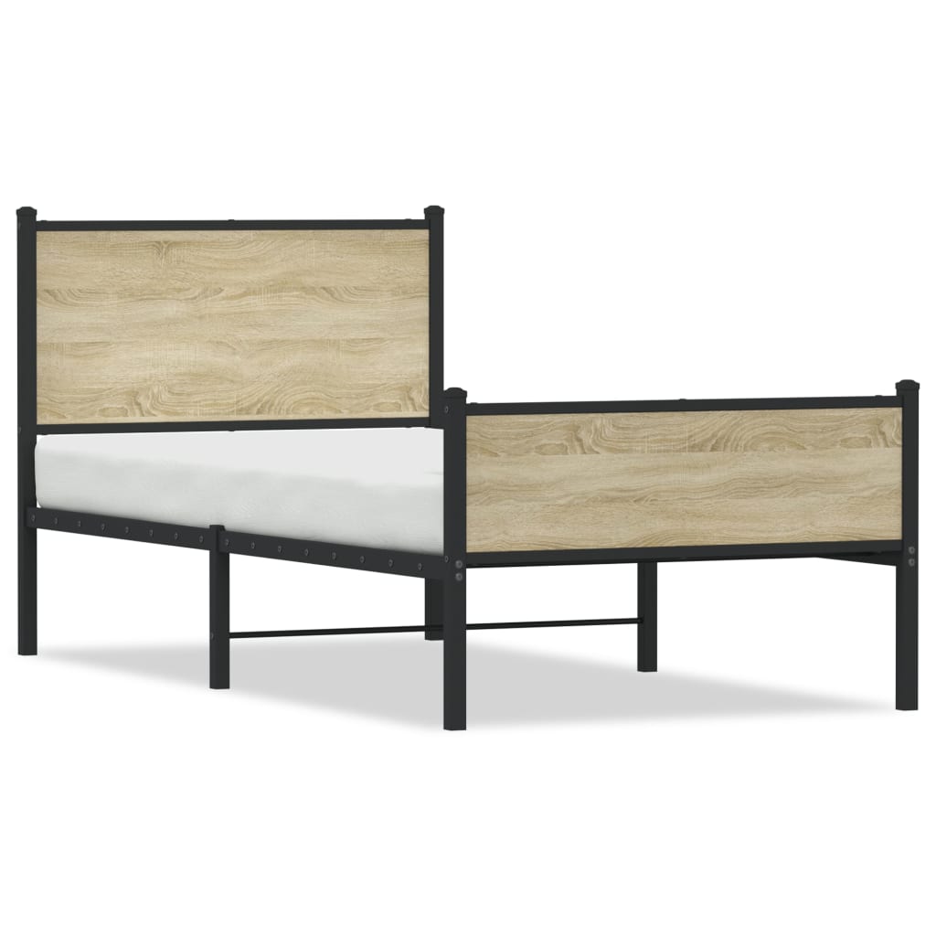 Estructura De Cama Sin Colchón Metal Madera De Roble 120x200 Cm VidaXL