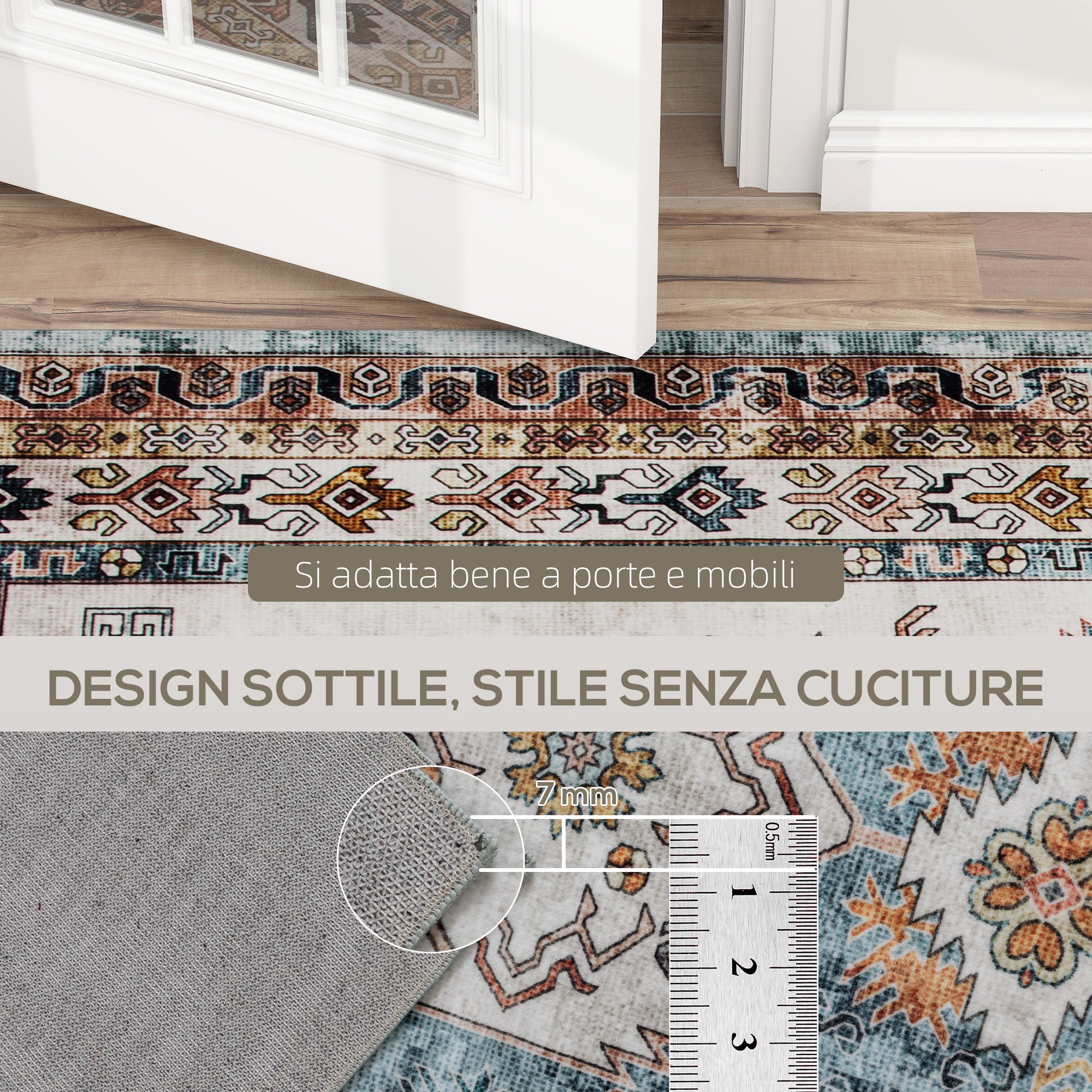 HOMCOM Tappeto Vintage Antiscivolo e Lavabile a Pelo Corto per Soggiorno e Camera, 230x160 cm, Multicolore - 7