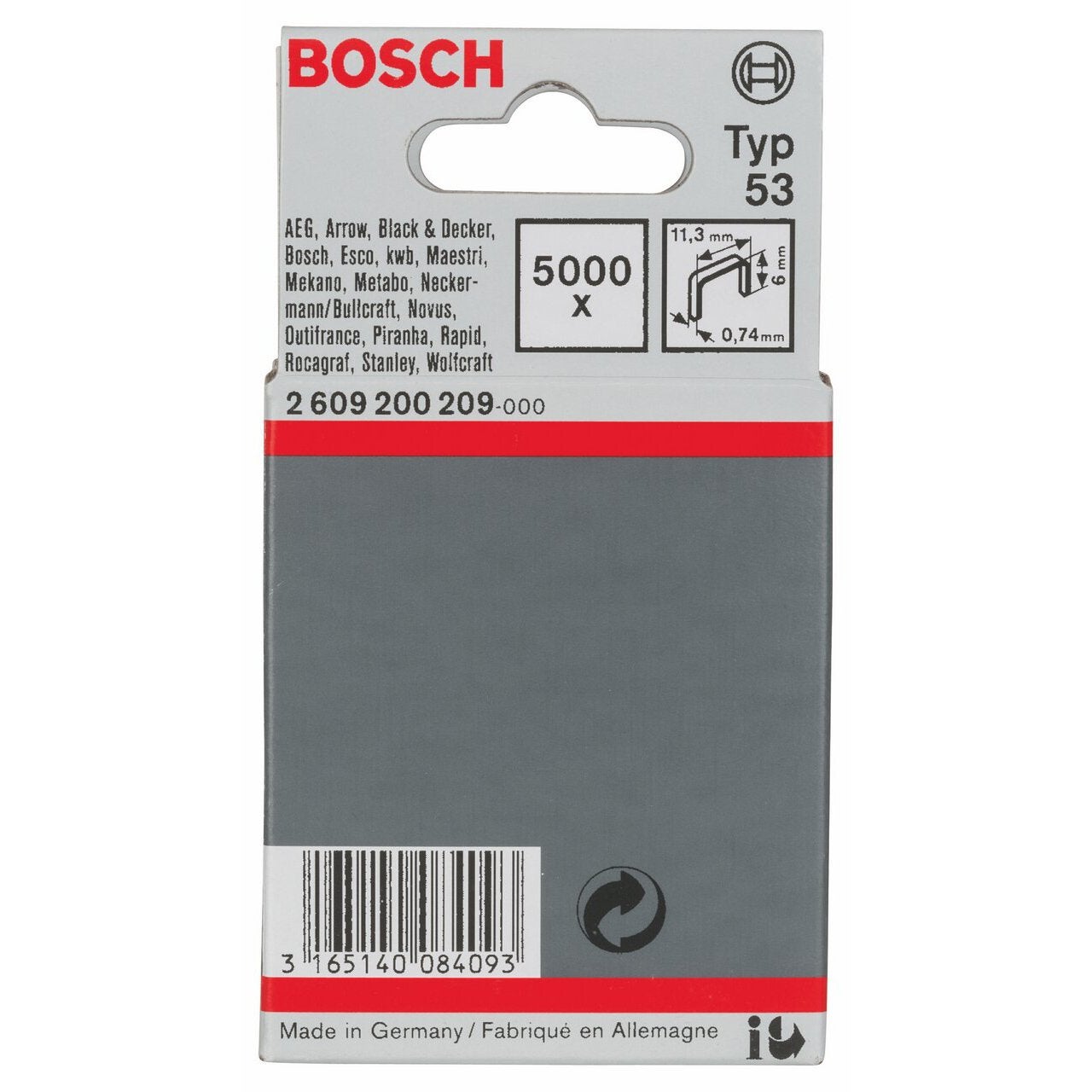 Bosch 5.000x zszywki precyzyjne typu 53, 11,4 x 0,74 x 6 mm - 2609200209 - 3