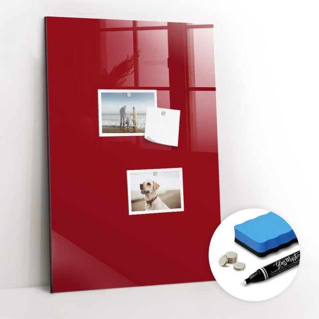 Lavagna Magnetica Murale, Tulup - 40x60 cm - Colore rosso, 5 magneti, spugna, pennarello bianco