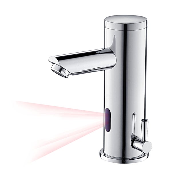 Mitigeur Lavabo Infrarouge Electronique Eau Froide et Chaude Mitigeur Automatique Laiton Chrome Robinet Automatique de Lavabo Salle de Bain