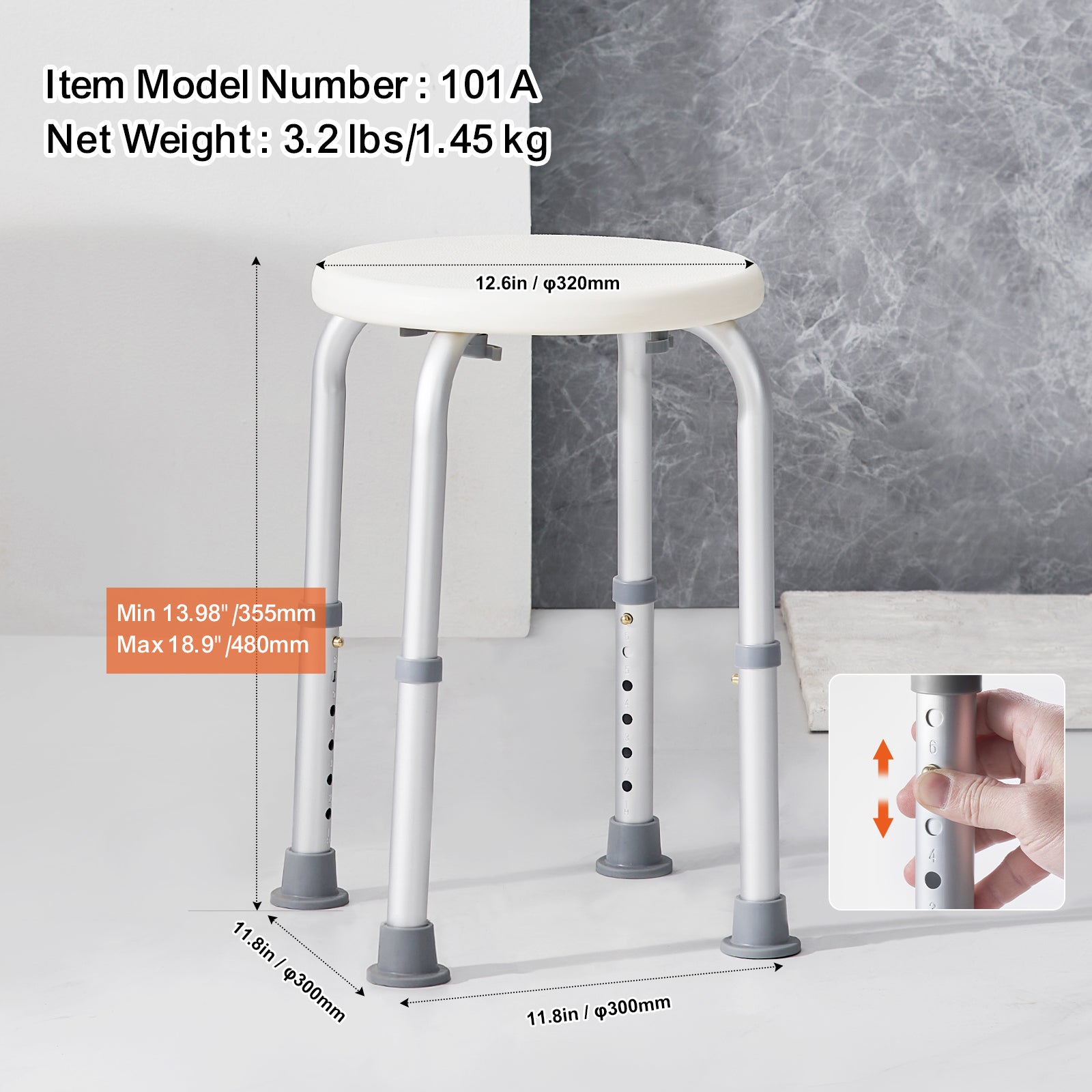 Silla de ducha para uso interior,SucceBuy taburete con altura ajustable,asiento antideslizante para bañera,capacidad de 136,1 kg - 8