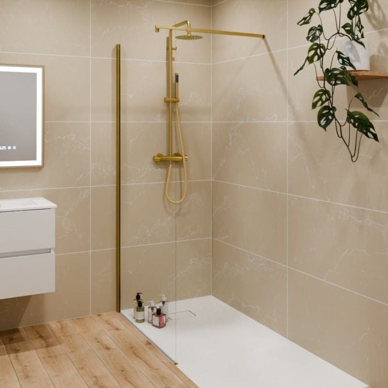 Paroi de douche fixe dorée 100 cm x 200 cm GOLDY - Verre 8 mm - 2