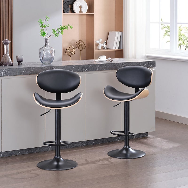 Zestaw 2 stołków barowych z ekoskóry i metalu - Regulowana wysokość - Naturalny jasny i Czarny - MONTENEGRO