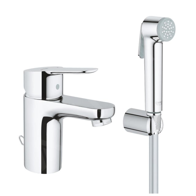 Grohe BauEdge mitigeur de lavabo taille S + douchette de bidet, Chrome (23757000)