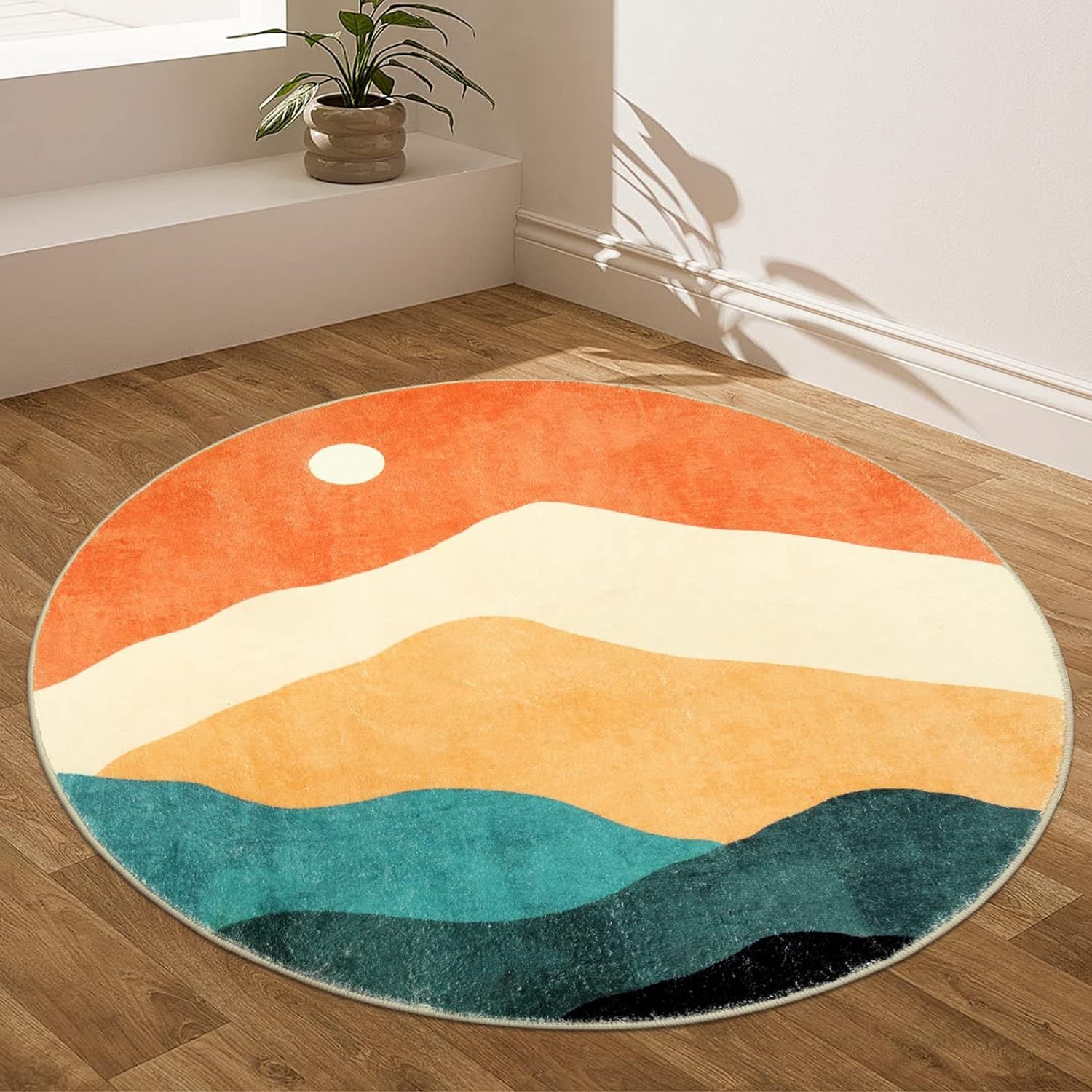 Tapis rond 100 cm, tapis doux, tapis de sol bohème lavable, tapis décoratif pour salon canapé salle de bain chambre chambre d'enfant - 6