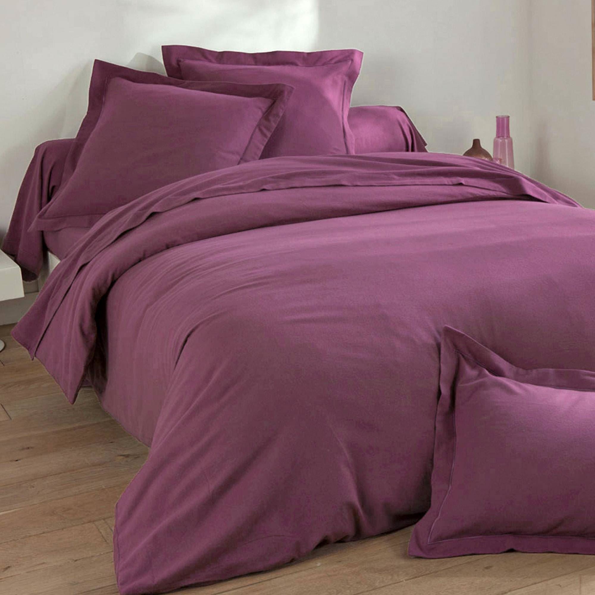 Housse de couette FLANELLE UNIE 200x200 violet violine en coton | Leroy