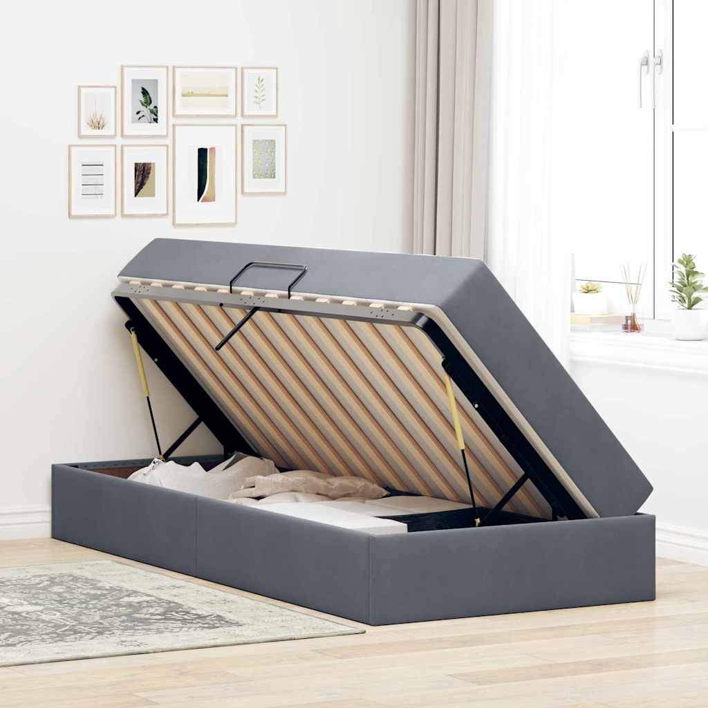 Lit avec rangement et matelas en velours gris foncé, pour la chambre, 90 × 190 cm - 4